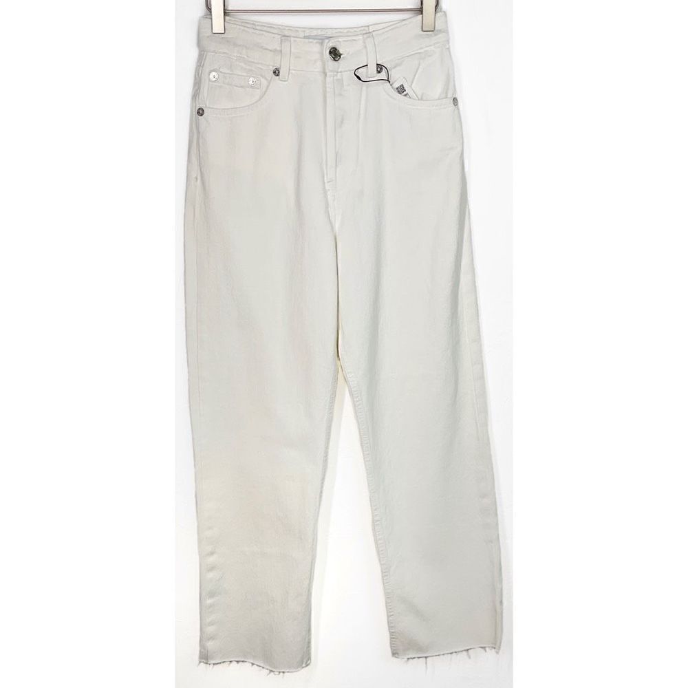 Zara Ivory Off White Straight Leg Raw Hem Denim Jeans 4 NWT